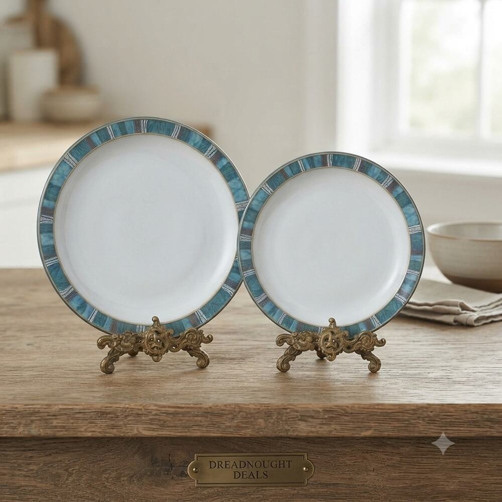 Denby-Langley Azure Coast Dinner & Salad Plate Blue Teal Band 10 1/2" & 8 1/2"